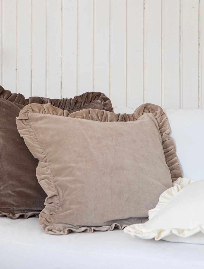 Frilled Beige-Koddaver með flauelsáferð úr bómull